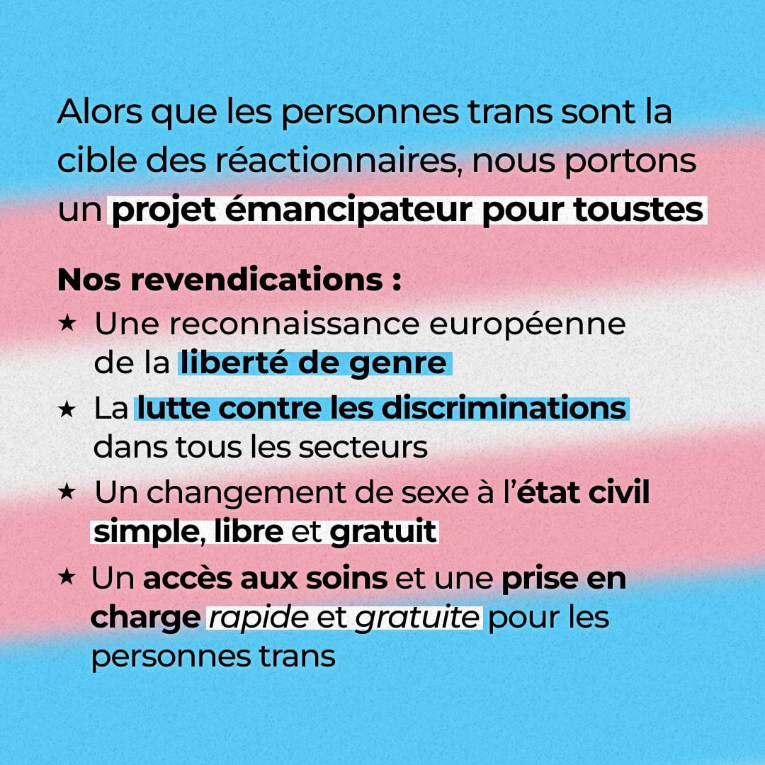 🏳️‍⚧️ Alors que les personnes trans ont de nombreuses difficultés dans leur vie quotidienne (accès aux soins, discriminations, ...), les réactionnaires ont décidé d'en faire leurs cibles Il est plus que jamais nécessaire de soutenir nos adelphes trans ✊ #TransDayOfVisibility