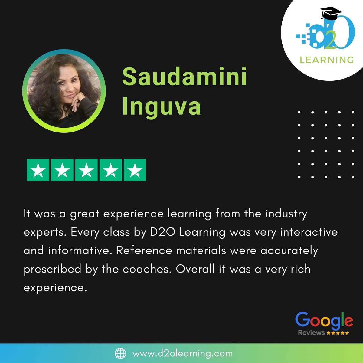 D2OLearning's tweet image. 🌟 A heartfelt thank you to Saudamini Inguva for sharing your wonderful learning experience with us!

Interested to grow your career in the field of Sustainability?

🔗 Check out our storefront:  lnkd.in/g_q3MBHB

#SkillEnhancement #SustainabilityEducation 
#D2OScholar