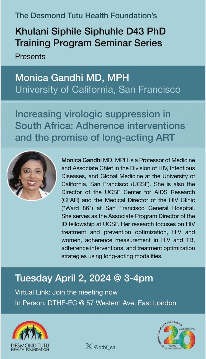 Excited to host @MonicaGandhi9 for our 1st in-person @Fogarty_NIH D43 (reporter.nih.gov/project-detail…) seminar and to get our #ROVINGPUMA (reporter.nih.gov/project-detail…) study off the ground. DM me for virtual seminar link @LindaGailBekker @ucghi @DTHF_SA #EasternCape @iasociety @NIAIDNews