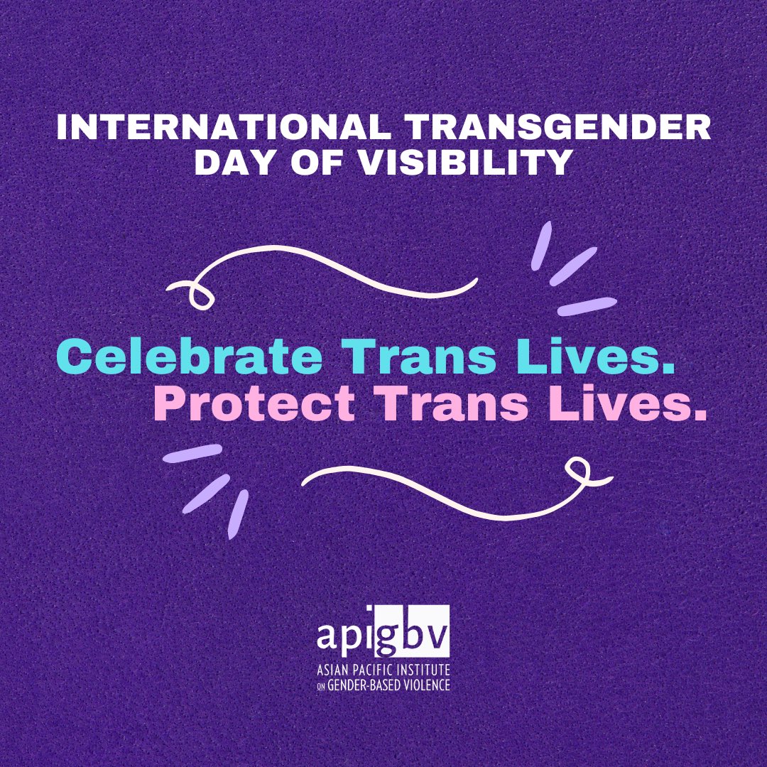 API-GBV wishes everyone a happy Int’l Transgender Day of Visibility (#TDOV)! Every 3/31, we celebrate the joy, diversity, and resilience of trans and non-binary lives.   To our trans and non-binary siblings: Today we celebrate YOU!   #TransDayofVisibility2024 #SupportSurvivors