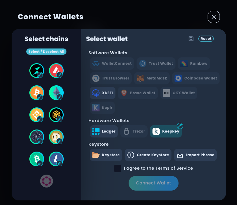 KeepKeyDevs's tweet image. Yes Anon you can connect all of these coins at the same time. No Anon there is no app switching. be a #thorchad use your #KeepKey on #thorswap