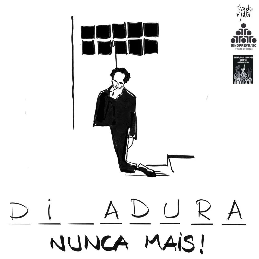 Não precisamos de muito para lembrar você que Ditadura nunca mais! 

60 anos do golpe militar de 64, relembrar o passado é proteger o futuro! #DitaduraNuncaMais
Arte: <a href="/desenhosdonando/">Nando Motta</a>