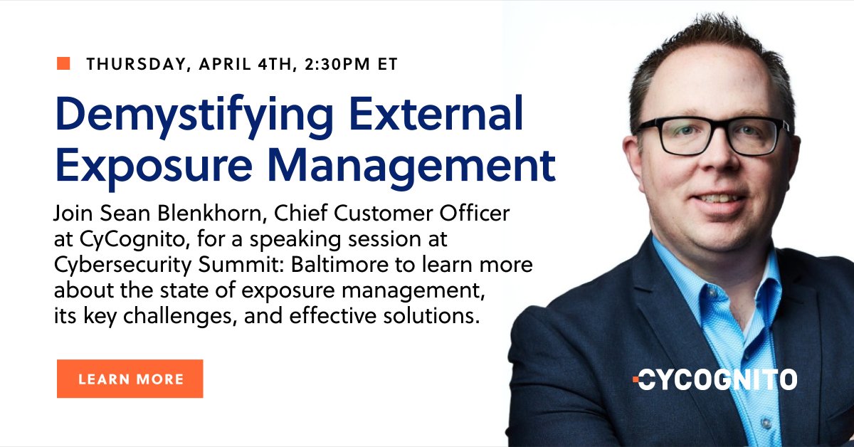 CyCognito's tweet photo. Join us at the @CyberSummitUSA in Baltimore on 4/4! Don't miss hearing from our CCO during his speaking session at 2:30pm to learn about the state of #ExposureManagement, its key challenges, and effective solutions. https://t.co/kIRmfML8Q5

#OfficialCybersecuritySummit #ASM https://t.co/WvEbi0RjgT