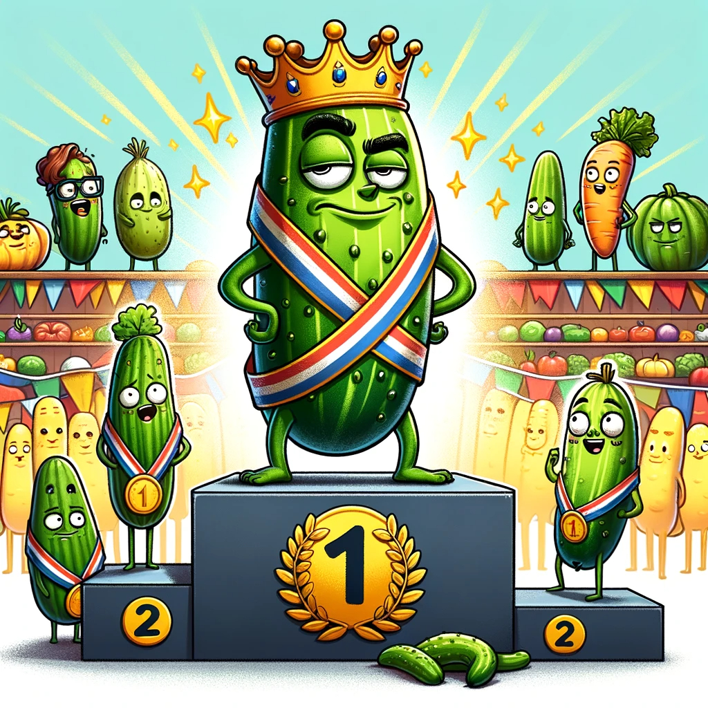 thekitchenguide's tweet image. The cucumber took home the crown for its irresistible 'pickle-ality.' 👑 #VeggiePageant #kitchenhumor  #vegetablemoods