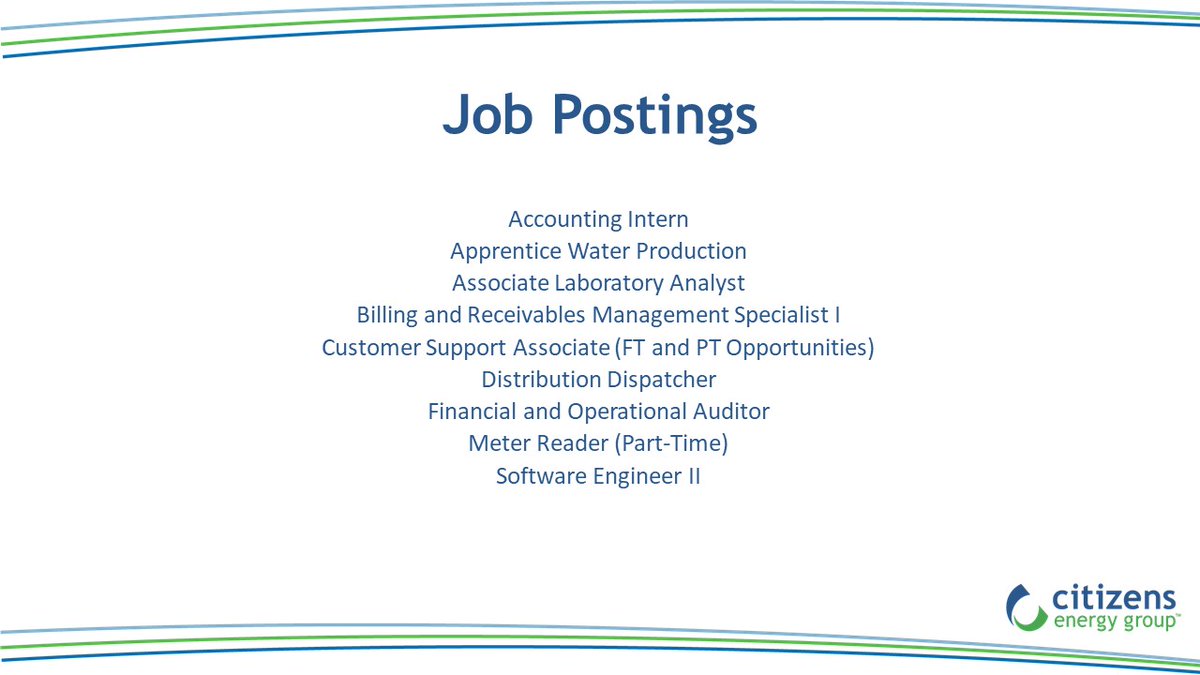 citizensenergy's tweet photo. New jobs are open at Citizens Energy Group! Below is a list of the few we have currently posted! Job descriptions, openings, and how to apply at https://t.co/IphFUFWyRS
.
.
.
.
#Job #Indianapolis #Indy #IndyJobs #IndianapolisJob #MakeAChange #Money #Benefits #Pension #401K https://t.co/wQceZpGM4p