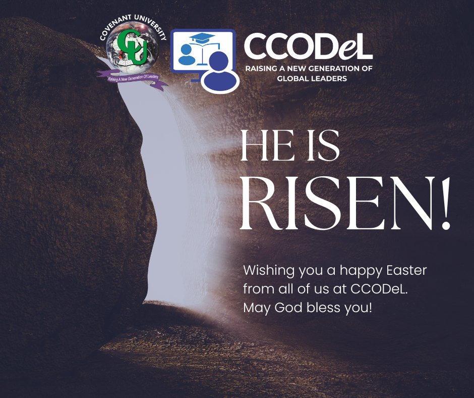 May this Easter bring you and yours, joy, prosperity, and success. Wishing you a joyous and blessed holiday.

ccodel.covenantuniversity.edu.ng 

#Easter
#distancelearning 
#CCODeL 
#startwithccodel