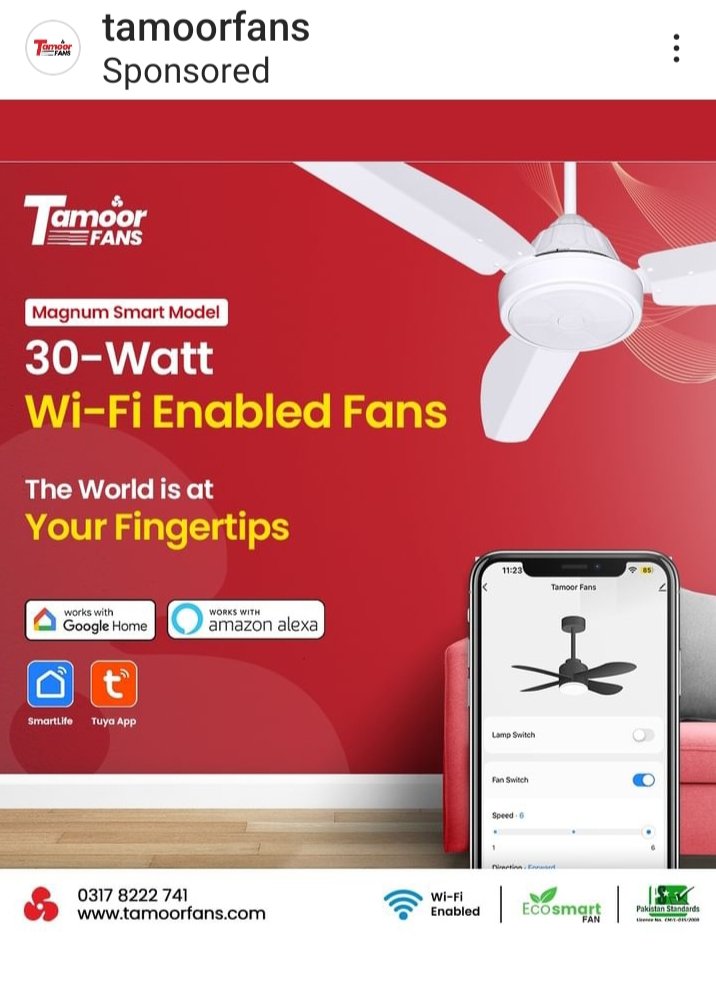 cloudkiss686's tweet photo. Wifi enable Fan. 30 watt fan. Save upto 70% of energy. 99% coper winding.
#smartfan #wififans #tamoorfans #Perletti #secim2024 #Emile https://t.co/NAs3UmUmsL
