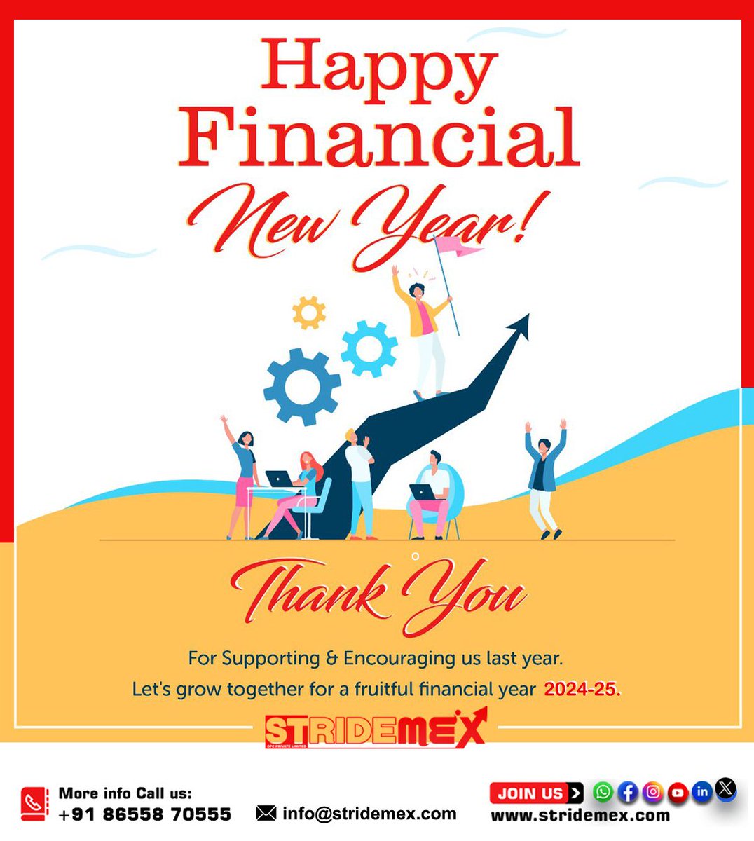 stridemex_opc's tweet photo. Wishing Everyone a Great new Financial Year 2024-25.
THANK YOU For Being a Successful 2024-25 Because of Your Support. We Look Forward to Continue our Promising Relation.

Call us: 086558 70555
Email Id: info@stridemex.com
Visit us: https://t.co/nwacd9CS1w
#digitalmarketingexpert https://t.co/YoVMIoIpG2