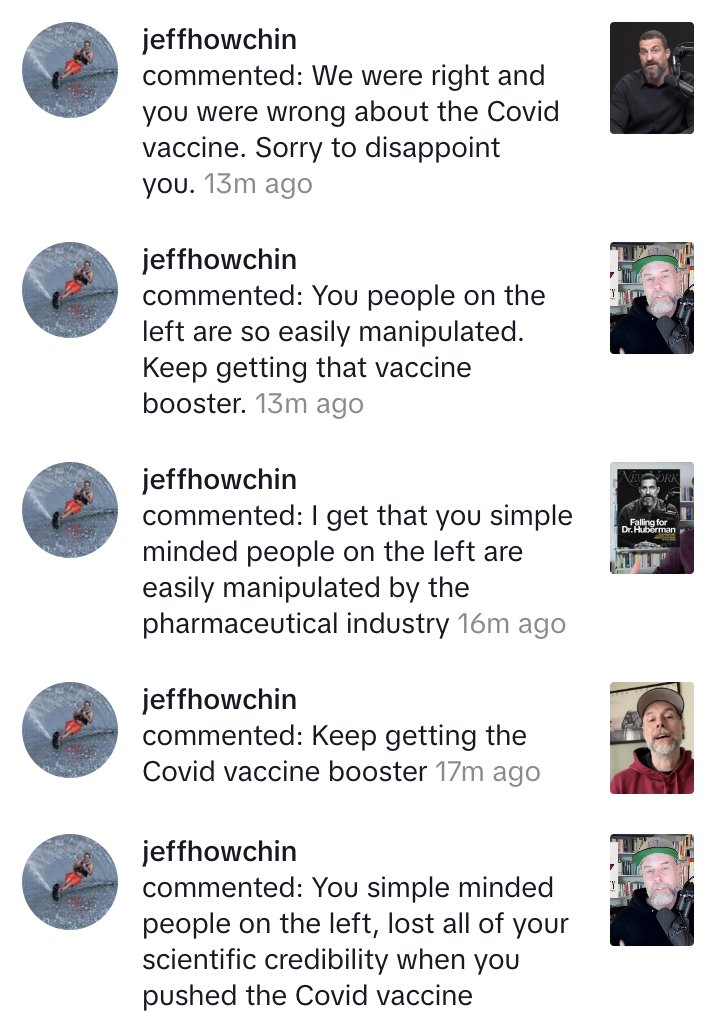 This is your brain on conspiracy theories. Note: none of the videos he's commenting on are about Covid vaccines.