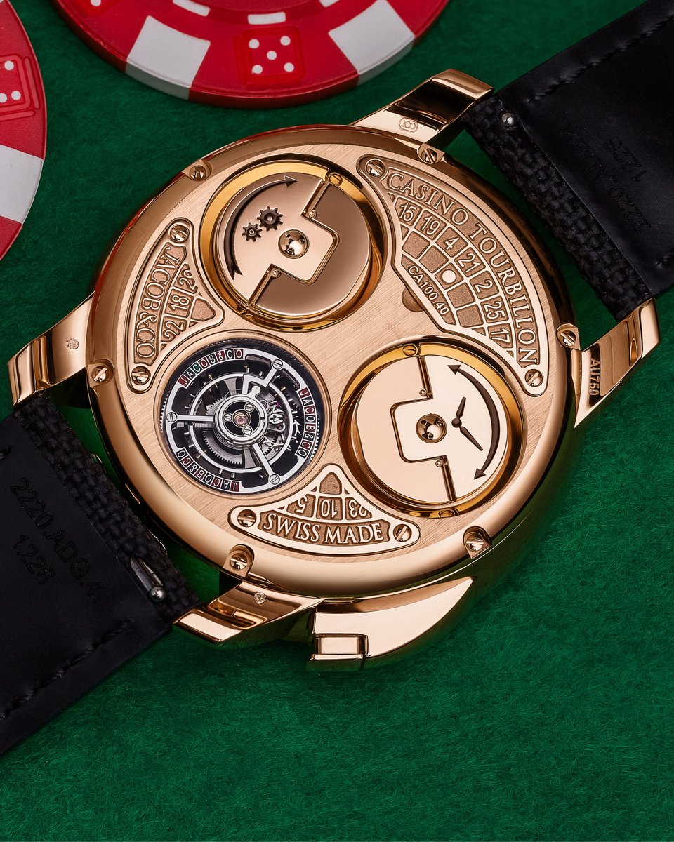 At Jacob & Co., we pursue chance and entertainment in gambling-themed watches. Casino Tourbillon is centered around its roulette table function, integrated inside a high watchmaking, flying tourbillon timepiece. #JacobandCo #InspiredByTheImpossible #Casino