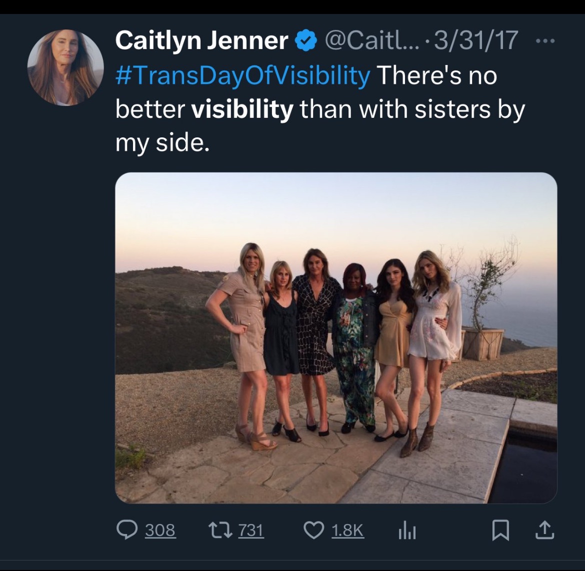 Caitlyn Where’s the difference? The emasculated Bruce Jenner posted exact same thing 7 years ago! Same date! The Cult will pay for the Kool Aid. #VoteBlueToStopTheStupid