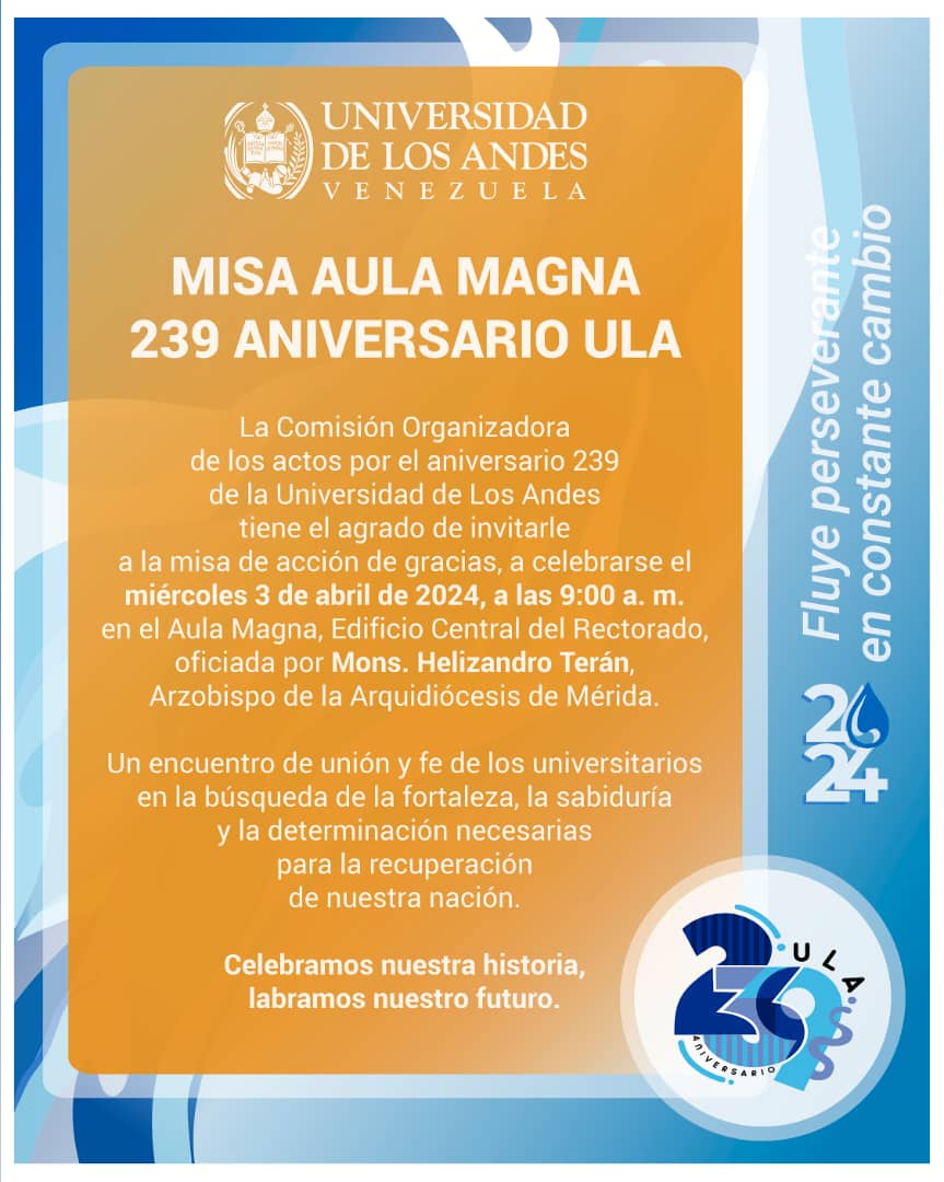 bonuccimario's tweet photo. Las circunstancias obligaron a la Comisión Organizadora a suspender, temporalmente, la mayoría de las actividades conmemorativas del 239 aniversario de nuestra casa de estudios. 

Pero, haremos la Eucaristía. Le invito a participar en ella. La haremos en nuestra Aula Magna el https://t.co/vkIjoCLAGW