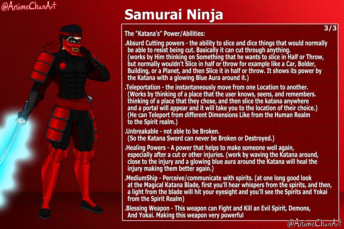 Now I'm finally done making Hajime/Samurai Ninja's Bio Sheet. now yall can get to know and learning more about my superhero Oc #oc #originalcharacter #myoc #digitalart #digitalartwork #digitalarts #myartwork #heros #superhero #superheros #samurai #ninja #samuraininja