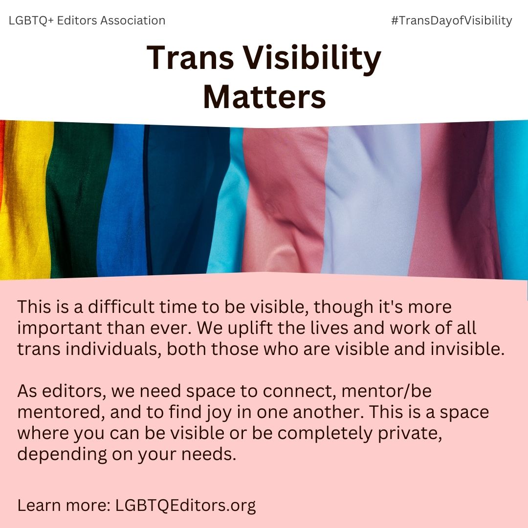 LGBTQEditors's tweet photo. We uplift the lives and work of all trans individuals this #TransDayofVisibility and every day, both those who are visible and invisible. Let's celebrate Janet Mock and Jeanne Thornton, featured during our Black History and Women's History Months.
#TransEditors #LGBTQEditors https://t.co/JST2Z5eYJS
