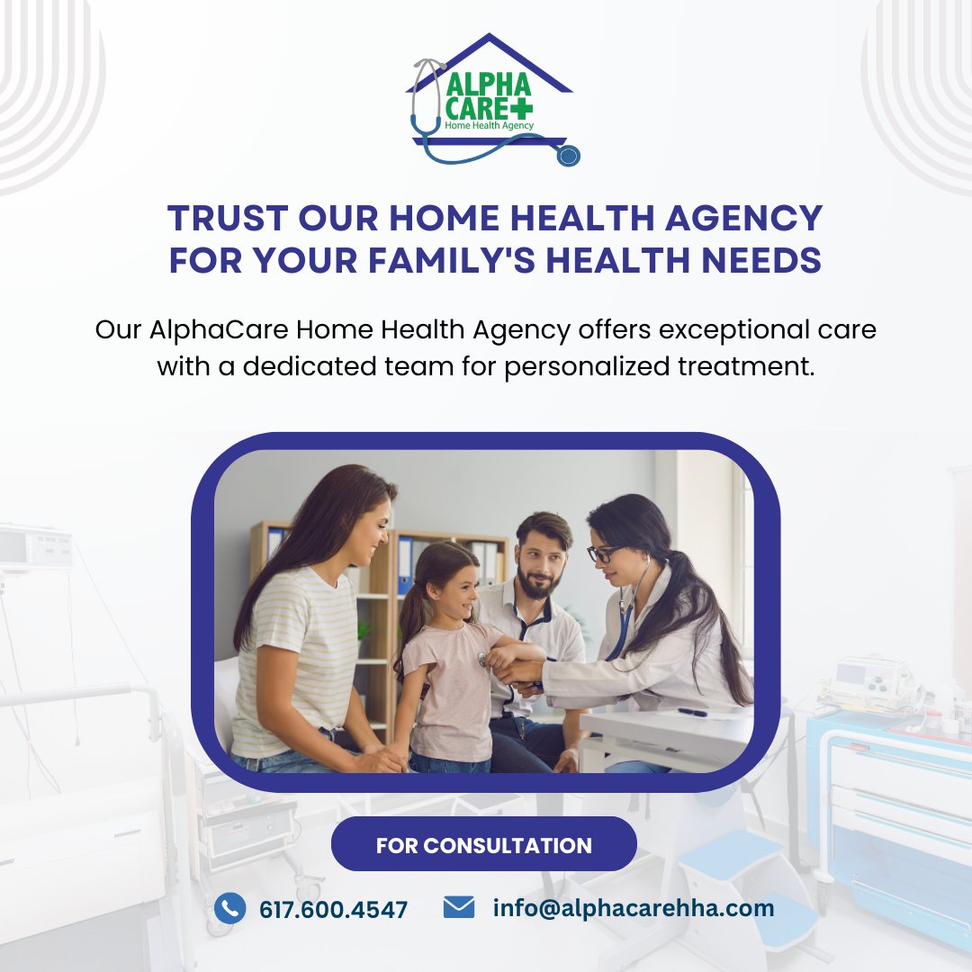 Trust our home health agency for compassionate, tailored care for your loved ones at home. From skilled nursing to therapy, we provide comprehensive support. Rest easy knowing your family is in caring hands. #HomeHealthCare #FamilyFirst ☎️ 617.600.4547 📧 info@alphacarehha.com
