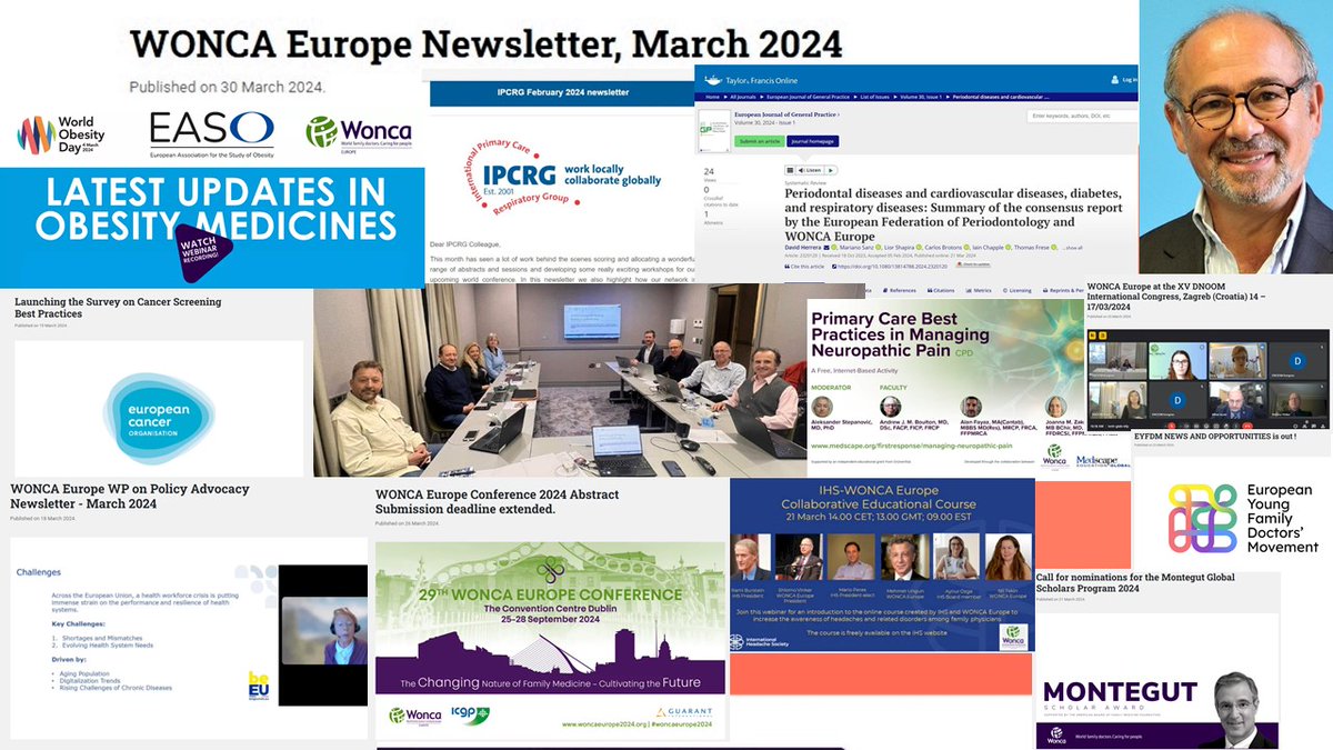 📢📢Dive into the latest from @WoncaEurope 📅 March 2024 newsletter is here, featuring updates on 👉Networks 👉Special Interest Groups 👉 Working parties. Catch up on 👉@WONCAEurope Executive Board activities 👉recent webinars 👏👏 and more .... 👇 woncaeurope.org/news/view/wonc…