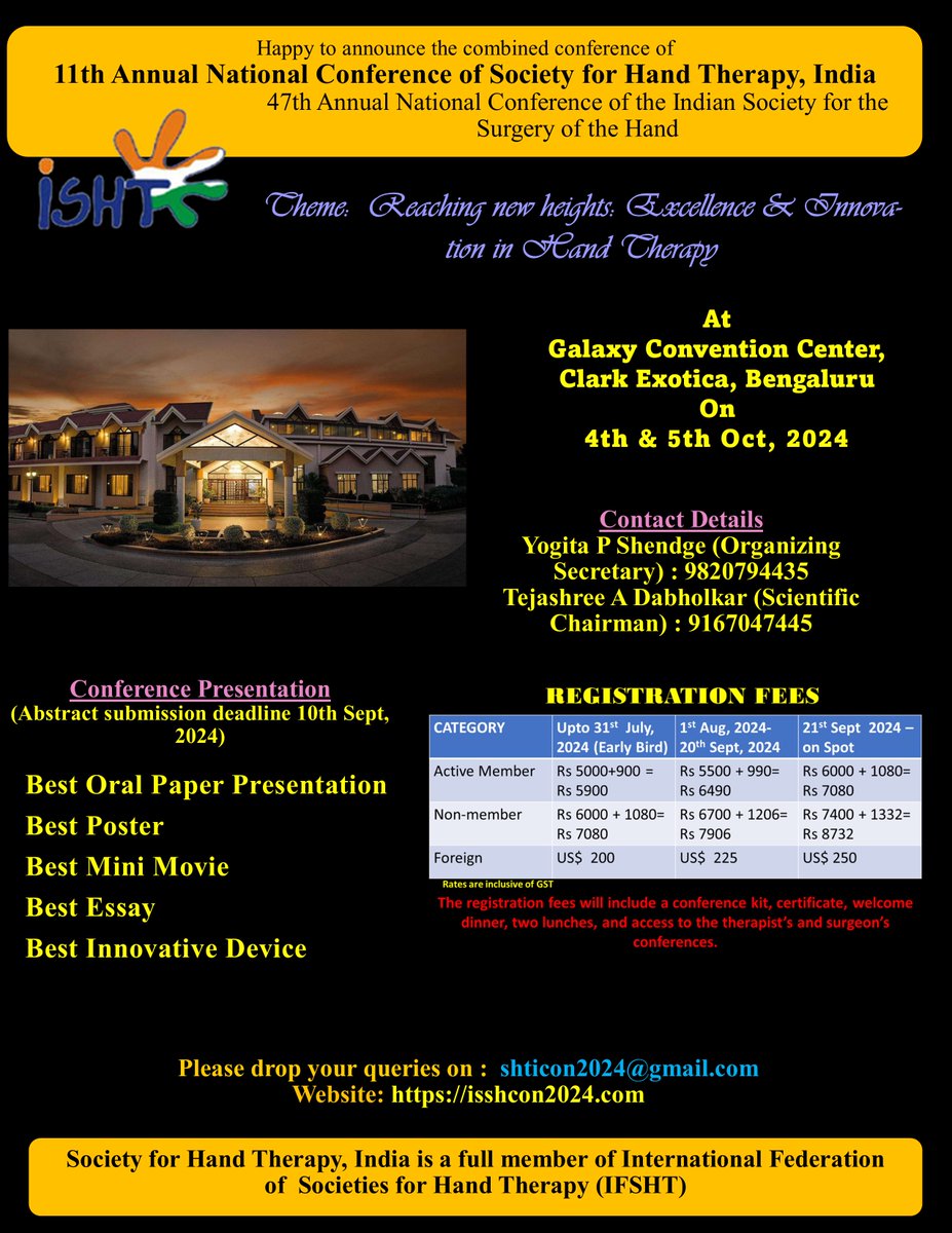 Great opportunity for occupational therapists / physical therapists with an interest in upper extremity rehabilitation, a combined conference of therapists and surgeons.....
