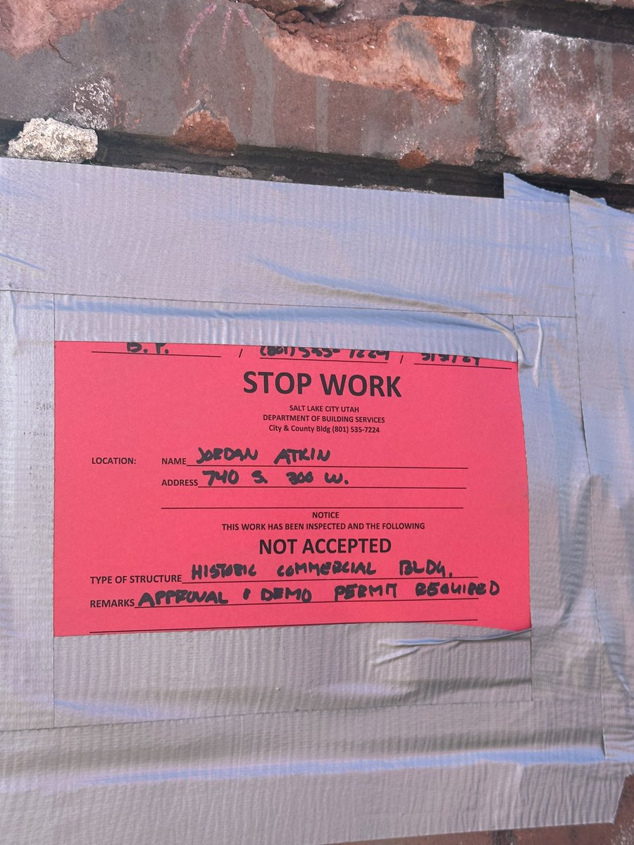 blakehthomas's tweet image. Out here now with the Building Services Division and have issued a Stop Work Order. Thank you to the City staff that caught this shameful and illegal demolition before it was too late. This building was listed on the National Register of Historic Places in 1978.