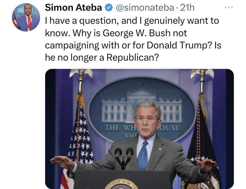 RpsAgainstTrump's tweet photo. George W. Bush
Sen. Mitt Romney
Paul Ryan
Mike Pence
John Kelly
John Bolton
Mark Esper
Sen. Todd Young 
Sen. Lisa Murkowski
Liz Cheney
Adam Kinzinger 
Anthony Scaramucci

These conservative Republicans refuse to support Trump because they believe he’s utterly unfit for office. Country over party. 🇺🇸🇺🇸