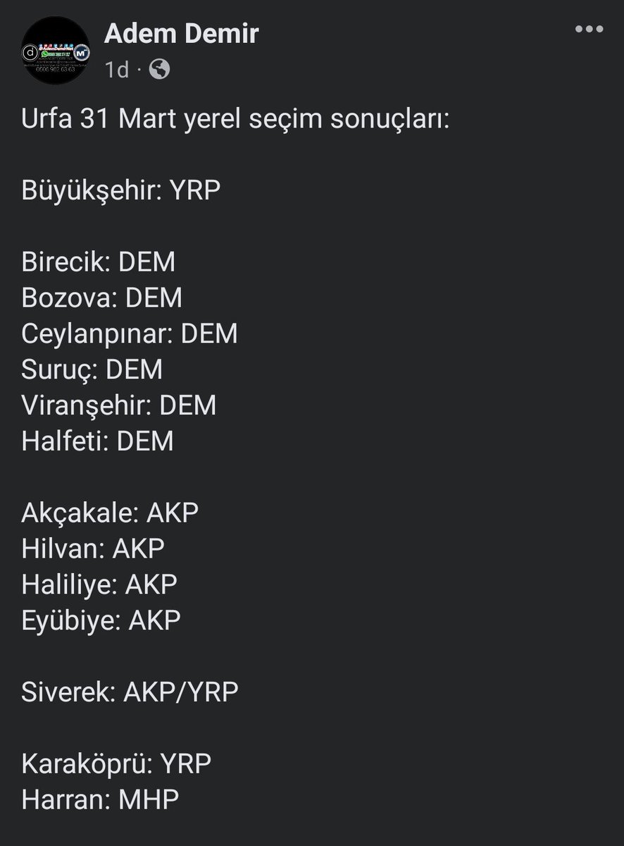 AdemDemirAD's tweet photo. #Seçim #Urfa #suruç #Akçakale #Birecik #Bozova #Ceylanpınar #Halfeti #Hilvan #Siverek #Suruç #Viranşehir #Siverek #karaköprü #eyübiye #haliliye #harran #Demparti #Akp #Yrp https://t.co/EItvkxr9F6