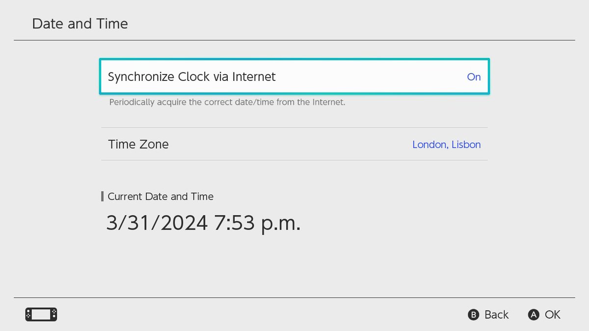 nuggetbridge's tweet photo. The final pre-tournament setting is Date &amp; Time. There's a chance that mismatched clock settings could affect things (very unconfirmed). To be safe, go to System > Date and Time to set Synchronize Clock via Internet to On and set the time zone to London, Lisbon for EUIC. https://t.co/1mVMe00OPX
