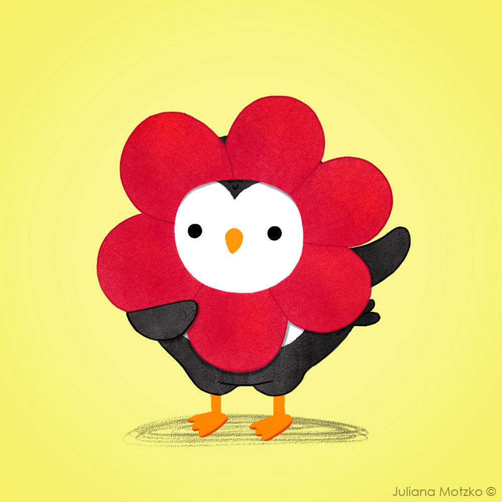 A Flower Penguin. #ThePenguinsFamily #penguin #sillypenguin #cute #PenguinsLife #life #cartoon #dailylife #illustrator #ilustracao #kidlitart #kidlitartist #插图师 #企鹅 #插画 #JulianaMotzko
