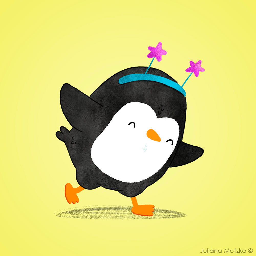 A Silly Happy Penguin. #ThePenguinsFamily #penguin #sillypenguin #cute #PenguinsLife #life #cartoon #dailylife #illustrator #ilustracao #kidlitart #kidlitartist #插图师 #企鹅 #插画 #JulianaMotzko