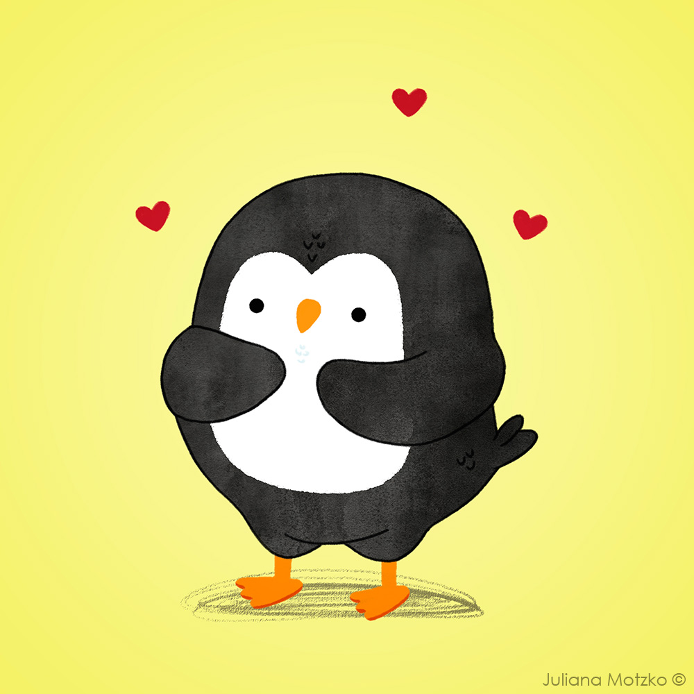 A Penguin in Love. #ThePenguinsFamily #penguin #sillypenguin #cute #PenguinsLife #life #cartoon #dailylife #illustrator #ilustracao #kidlitart #kidlitartist #插图师 #企鹅 #插画 #JulianaMotzko