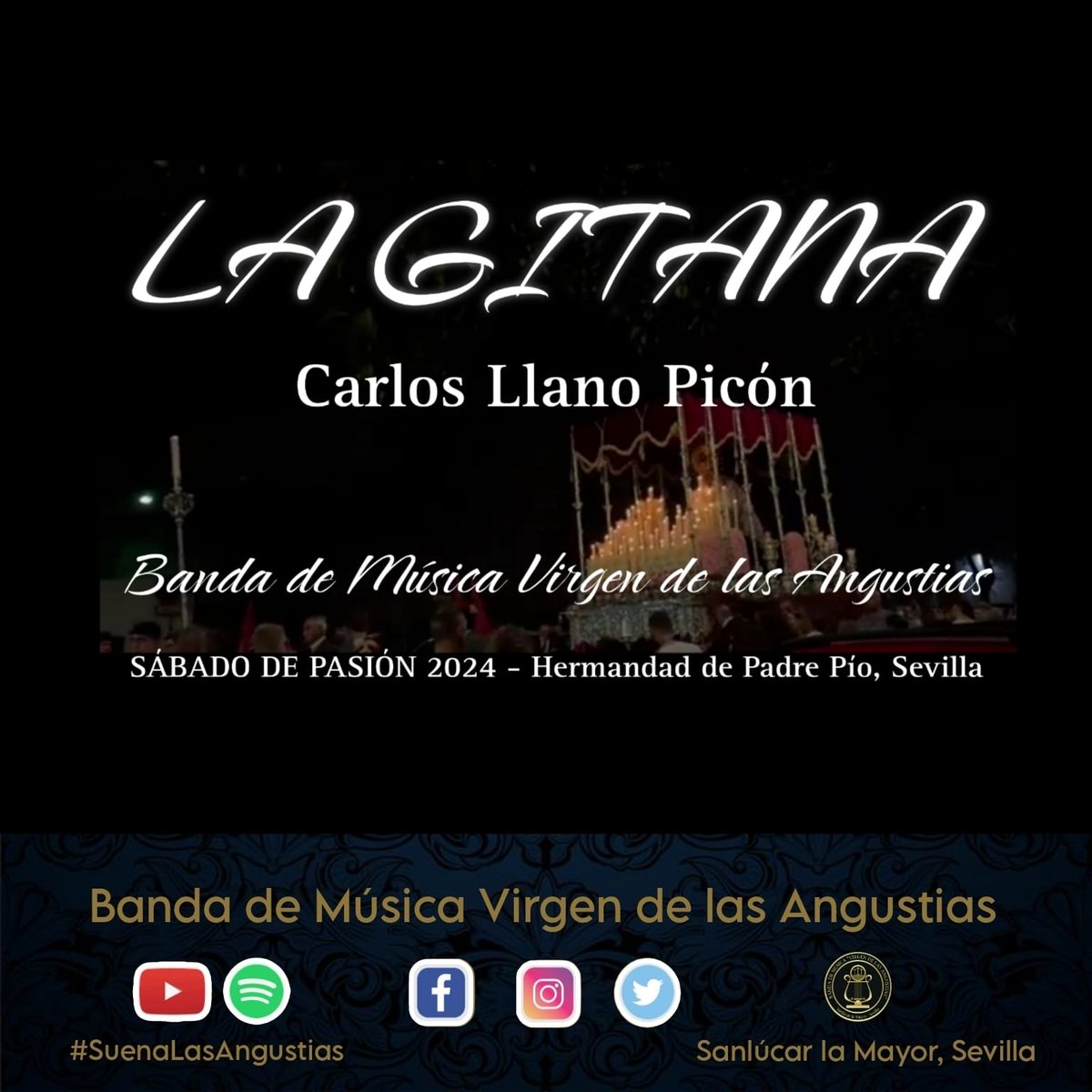 Aunque hemos tenido una Semana Santa muy atípica, el Sábado de Pasión pudimos acompañar a la Hdad de Padre Pío, donde se grabó 'La Gitana' de Carlos Llano, cuyo lanzamiento será el 5 de abril en nuestro canal de Youtube, y en las plataformas digitales. #SuenaLasAngustias