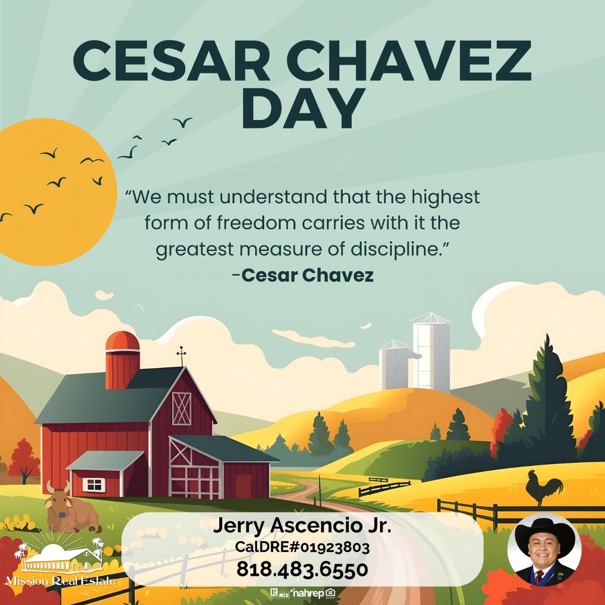 JerryATeam's tweet photo. Happy Cesar Chavez Day!

Have real estate questions? DM me, text or call me. 818.483.6550 https://t.co/xHyr4UtLl6