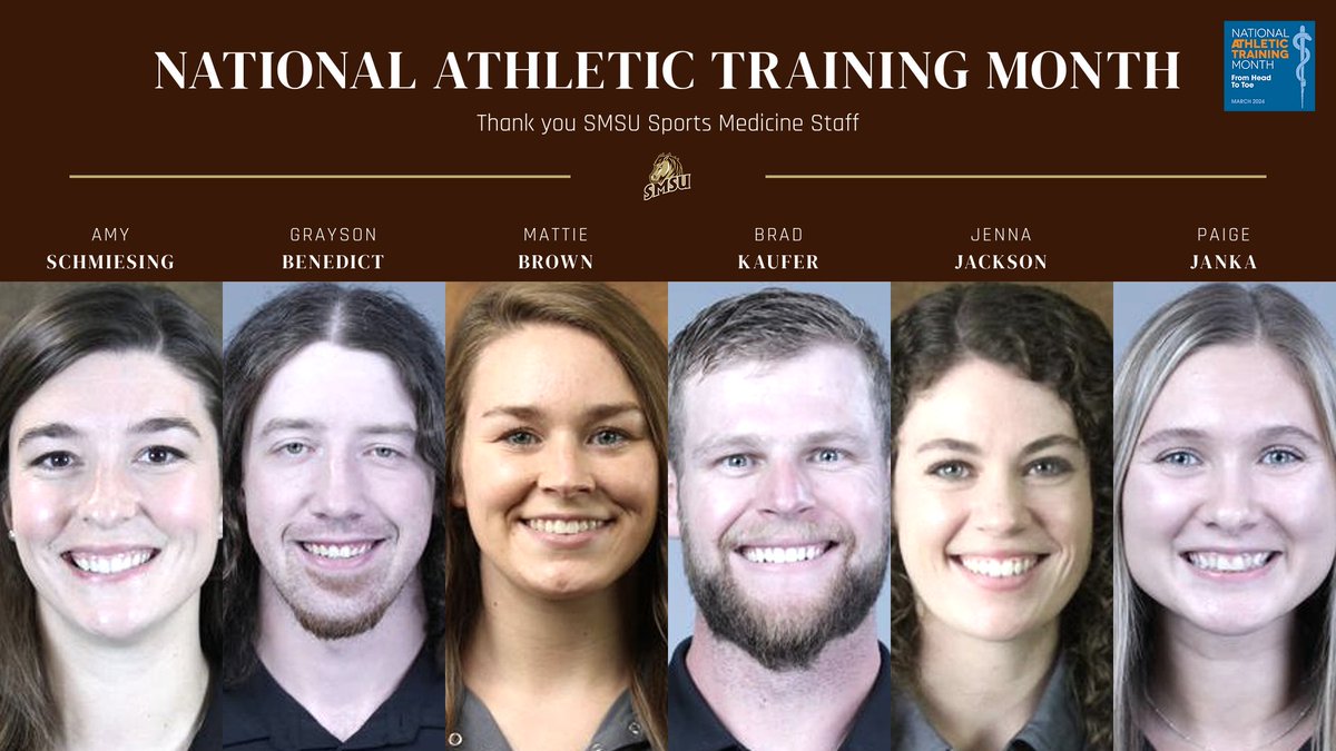 As the month of March closes, SMSU Athletics would like to thank our sports medicine staff for the amazing work all year long with our Mustang student-athletes and coaches. Thank you for your dedication and commitment! #LetsRide