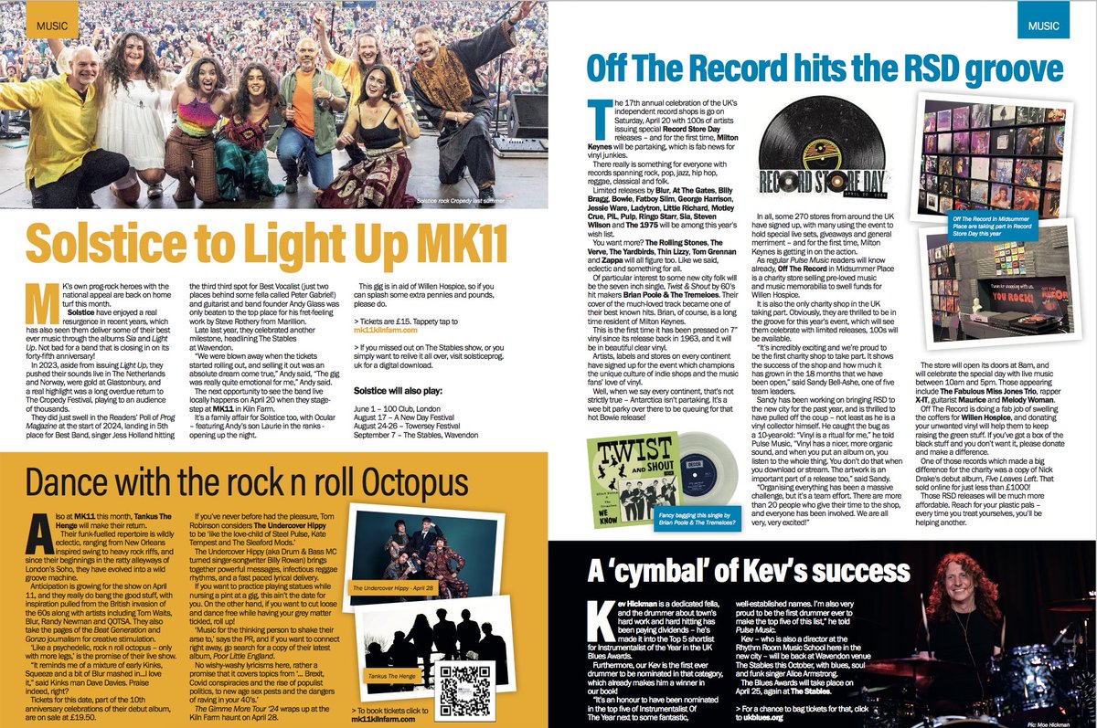 There's loads of music in this month's issue of @pulsemagazines. Here's your first instalment, with nods to #Solstice, @willenhospice music store Off The Record - soon to celebrate @RSDUK, and upcoming dates @mk11livemusic