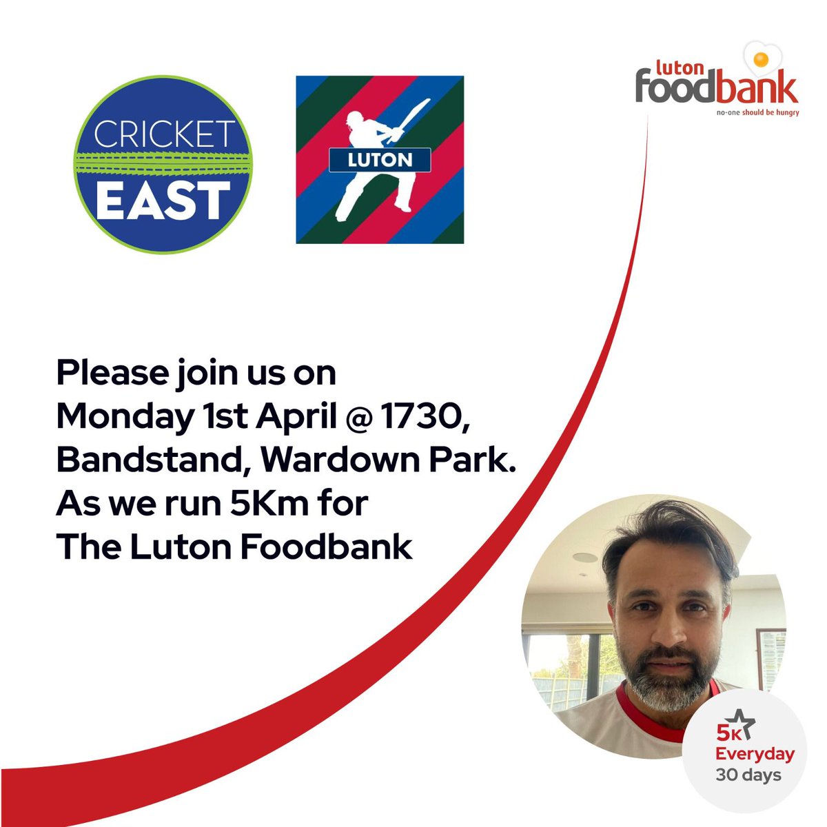 We are pleased to announce that our Trustee Bilal Hussain will be joined by our friends at @Cricket_East & @WicketzLuton for his 5km tomorrow! If you would like to join him. Please meet at 5.30, Monday April 1st, Bandstand, Wardown Park justgiving.com/page/bilal-hus…