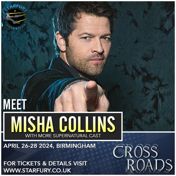 Don't forget, @mishacollins will be joining us at Starfury Cross Roads 8, our celebration of the TV series Supernatural, next month! Tickets are limited, so be sure not to miss out! starfury.co.uk