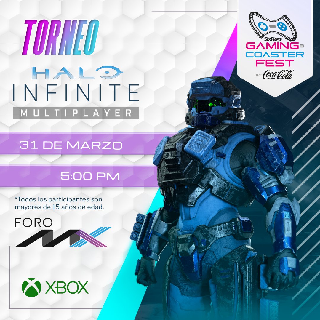 ESixGamingMX's tweet photo. Y #spartans les recordamos del torneo de hoy en el #foromx de #HaloInfinite a las 5:00pm de hoy así que acompañemos en el #gamingandcoasterfest en @SixFlagsMexico dónde podrán tener algunas sorpresas , ¡No sé lo pierdan! 🎮 https://t.co/Ixaa1Y2VHZ