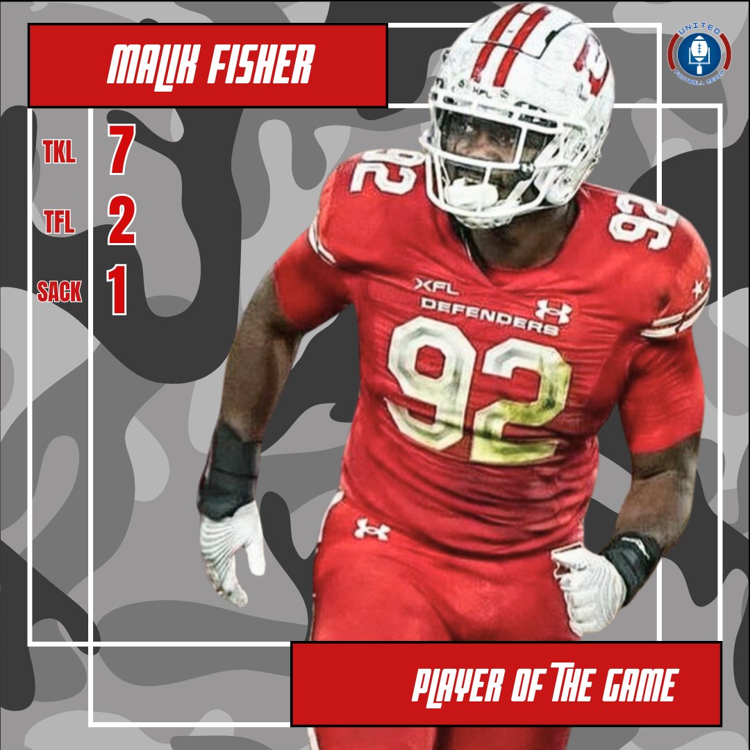 Web's DC Defenders Show Player of the Game: Malik Fisher was a force. Early in the game, Malik was present with tackles for loss and a pass breakup. Fisher contributed the entire game w/ a big sack for the former Villanova Wildcat. Tune in this week for the DC Defenders Show!