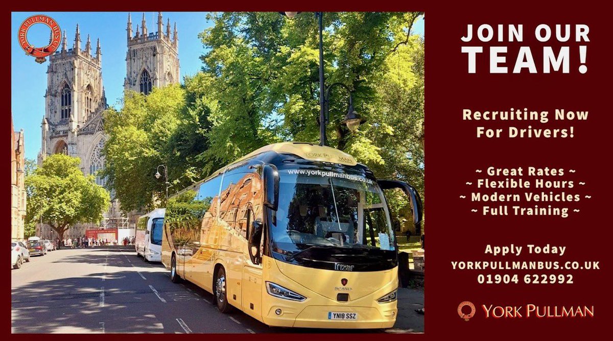 YorkPullmanBus's tweet photo. Due to genuine growth York Pullman are looking for new people to join our driving team 

New pay rate from 8th April £14 per hour

Click the link below to see what exciting vacancies we currently have, or give us a call for a informal chat 01904 622992

https://t.co/fclZexZHEF https://t.co/vGRLMGkvzJ