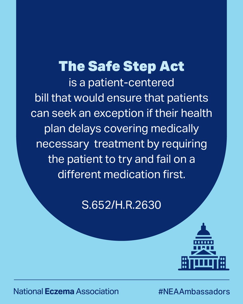 Help us advocate for better access to care for people with #Eczema
📣 
Start by learning more about step therapy and its impacts on people with eczema: nationaleczema.org/blog/eczema-st…

#StepTherapy #SafeStepAct #S652 #HR2630 #EczemaAdvocate #EczemaCommunity #NEAAmbassadors #EczemaAdvocay