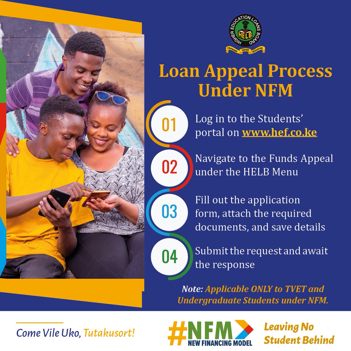 If your allocated HELB loan is insufficient, don’t worry! Our appeal process gives you another go. Click here to appeal: portal.hef.co.ke.