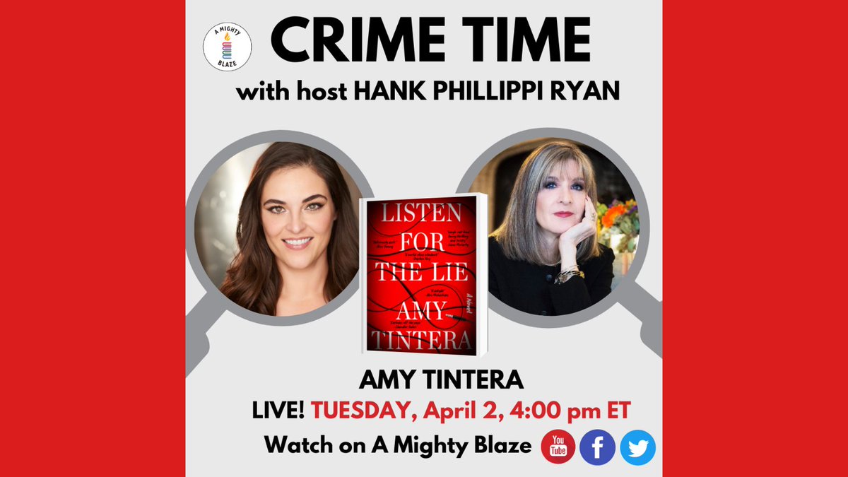 'Listen for the Lie' by @amytintera is 'an edgy mystery novel whose true-crime storyline draws you in like ‘Serial’,' raves @BookWorld. Amy comes to Crime Time for an interview with @HankPRyan. 4 PM ET TODAY