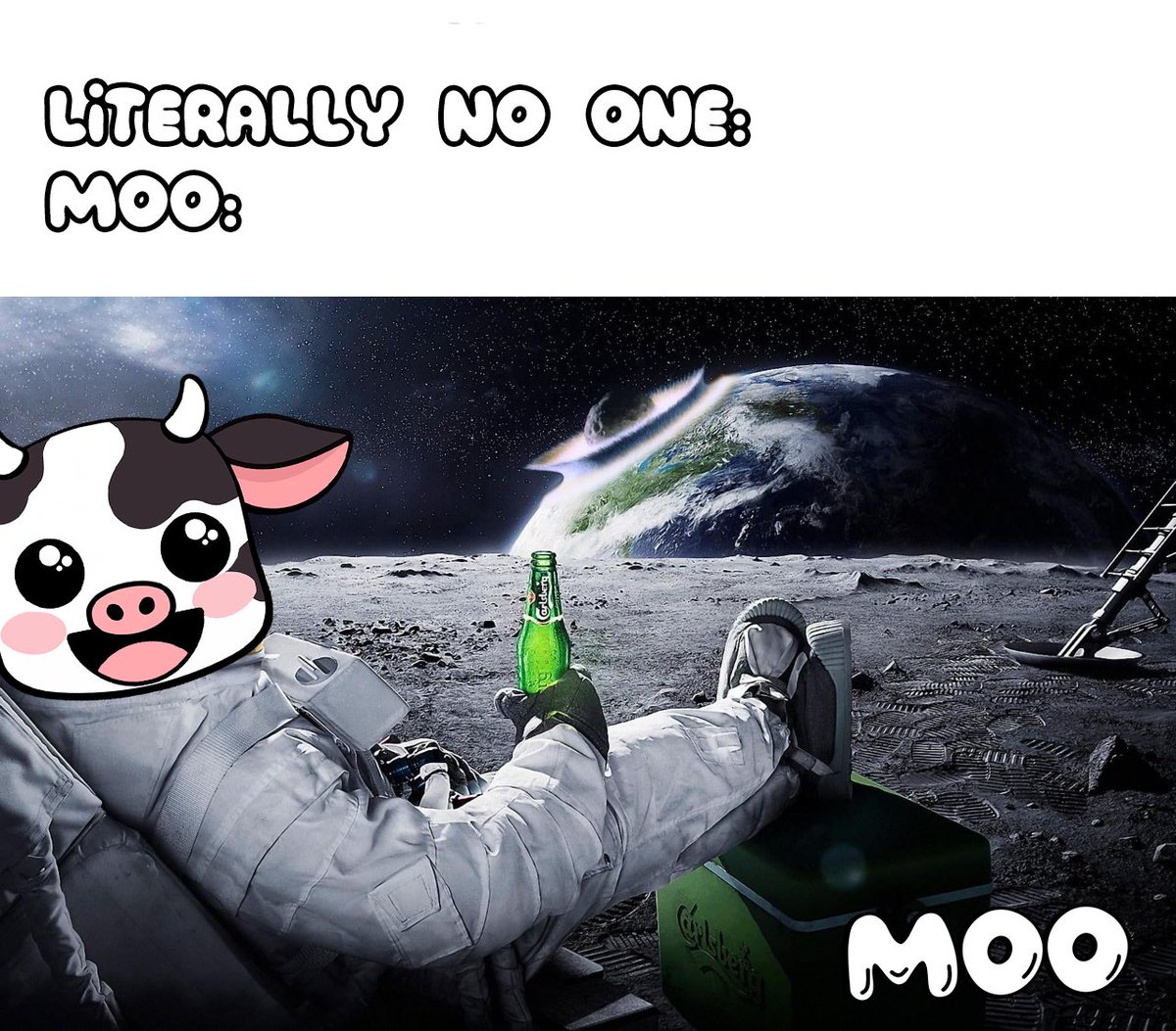 MooCoinSol's tweet photo. Just a cow chillin’ on the MOOOOON.

$MOO #MOO https://t.co/LhryWINgOW