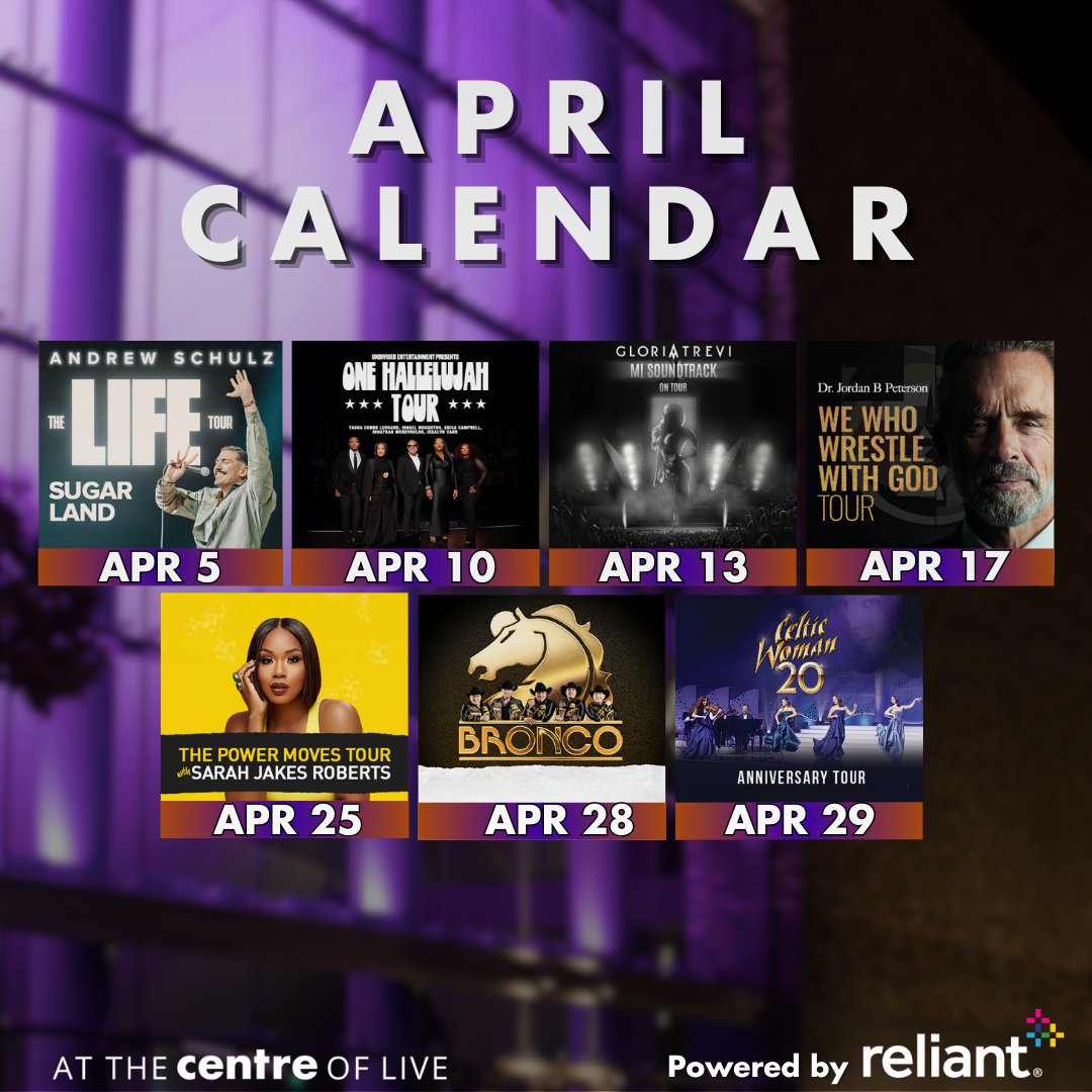 🌷 Spring into April with our exciting lineup of events! Let us know in the comments which event you're most excited for! 💭 Powered by: @reliantenergy Tickets at Smartfinancialcentre.com