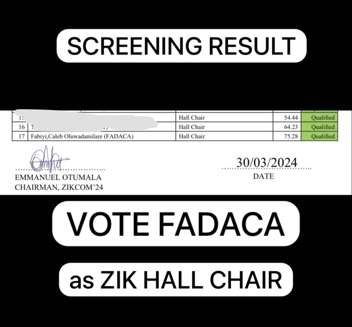 therealFadaca's tweet photo. DAY 6 - WHY YOU SHOULD VOTE FADACA
Competency
Fadaca has been proven before as the best candidate for the position of hall chairman of Nnamdi Azikiwe Hall and he has done that again.
#10daysofwhyFADACA
#Evolution24
#VoteFADACA https://t.co/ZxwfC9Y54f