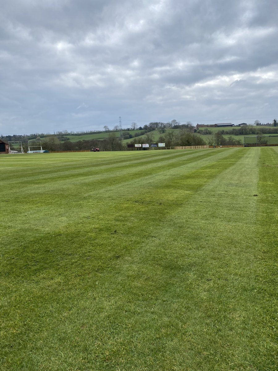 mikeymel0n's tweet photo. Most of the outfield cut today at @checkleyaces  square had another cut. First wicket brush, cut and rolled in prep for the 13th April. Covers on as more rain most of the week. #rollonsummer https://t.co/sGwPfDQosJ