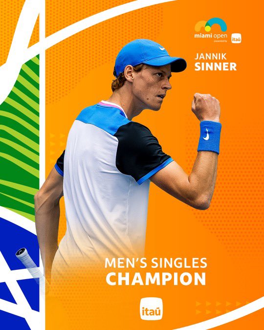MiamiOpen's tweet photo. 2024 is HIS year! 

Your 2024 Men’s Singles Champion! 

Forza! 🇮🇹🏆 https://t.co/qUIM4tiY7g