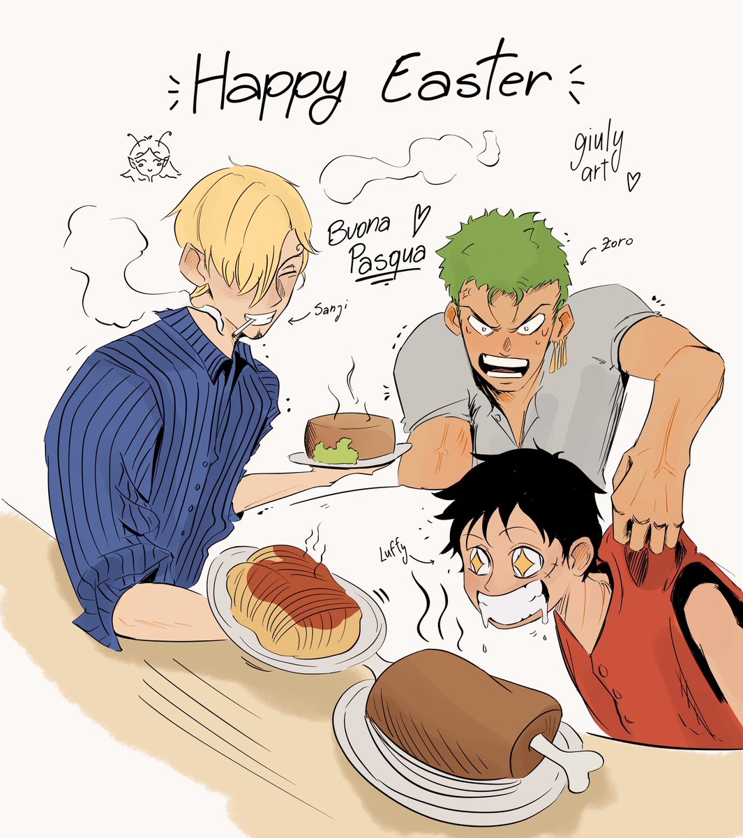 Giu_rassicf's tweet photo. HAPPY EASTER my pookies ❤️❤️
I hope you had a great day. 
Here's Luffy, Zoro and Sanji having fun
#onepiece #onepiecefan #fanart #sanji #sanjiart #luffy #luffyart #zoro #zoroart #onepiecefanart #digitalart https://t.co/zpoEk4Ic1V