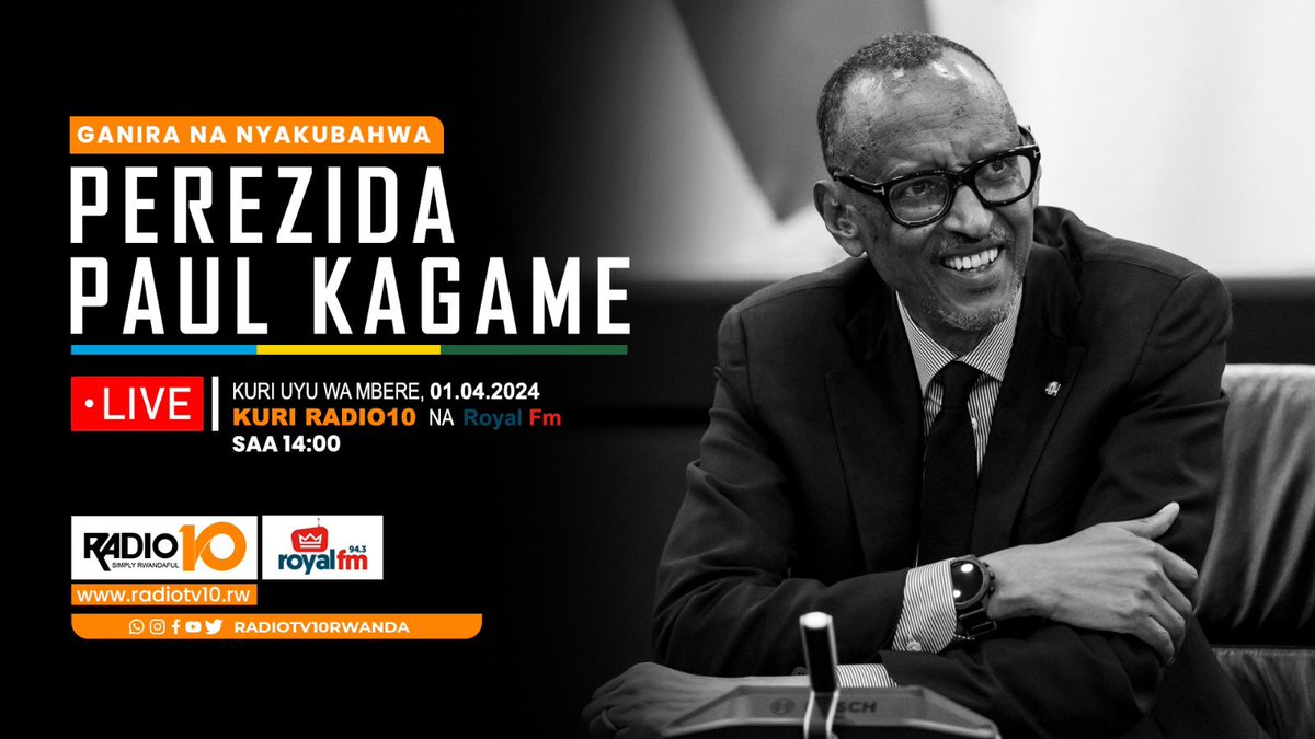 Perezida #Kagame kuri Radio10 RadioTv10 ibararikiye gukurukira ikiganiro na Nyakubahwa Perezida wa Repubulika, Paul Kagame, kuri uyu wa Mbere tariki 01 Mata 2024, saa 14:00’. Ni umwanya mwiza ku Banyarwanda wo kuganira n’Umukuru w’Igihugu, abafite ibitekerezo, ibyifuzo,…