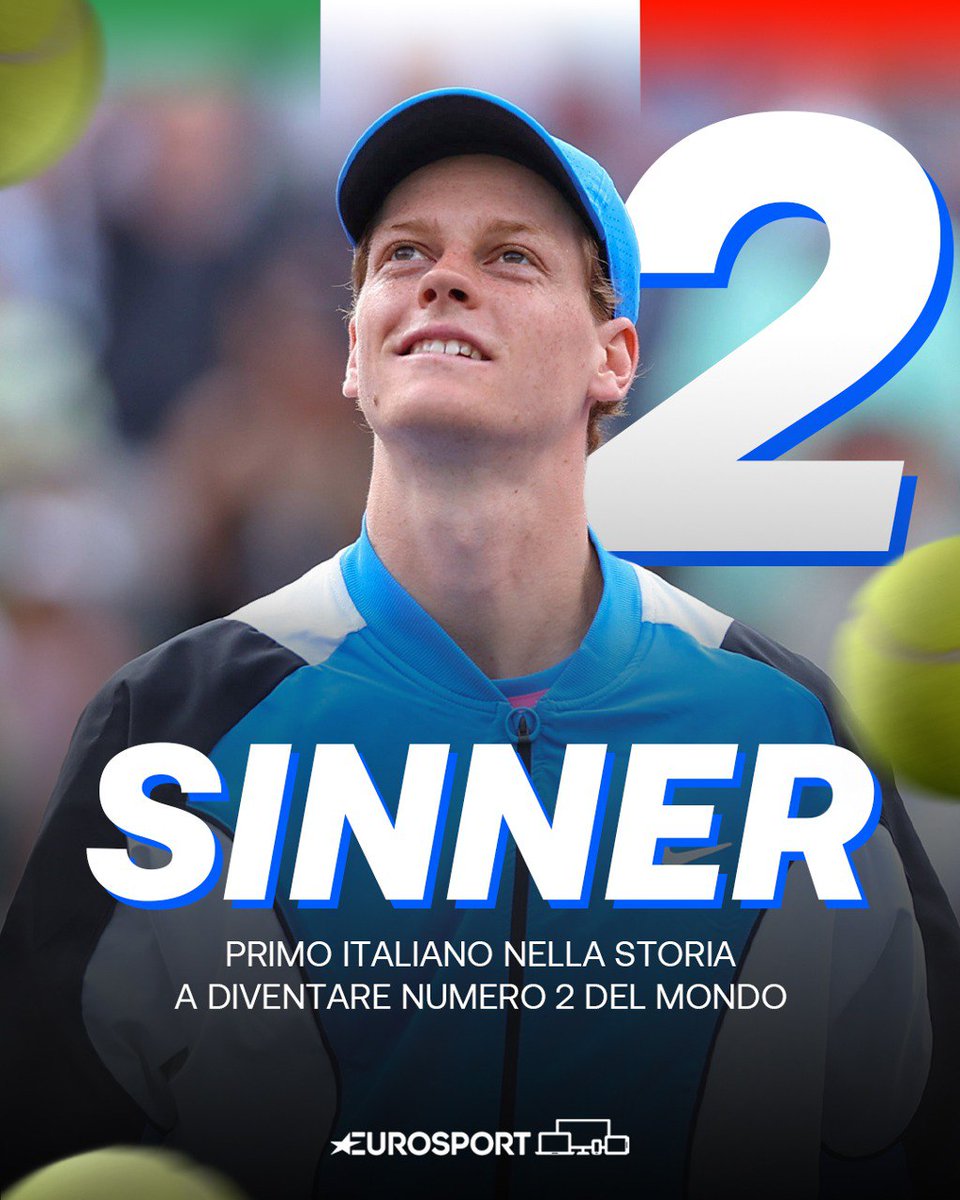 🇮🇹 Jannik Sinner porta l'Italia del tennis dove non è mai stata: al 𝐧𝐮𝐦𝐞𝐫𝐨 𝟐 del ranking ATP! 🇮🇹 #MiamiOpen #EurosportTennis #Sinner