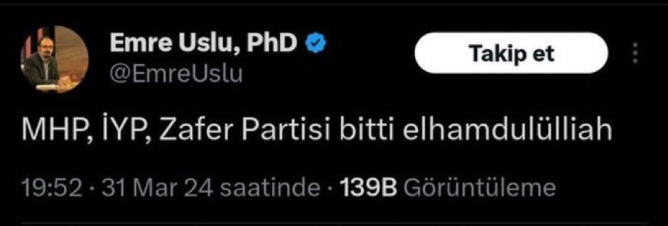 3 partinin oy kaybetmesine sevinenler tam liste :

-kürtçüler
-solcular
-şeriatçılar
-fetöcüler
- kısaca Türk düşmanları 

Ey Türk, Titre ve kendine dön! Bizim bizden başka dostumuz yok.!