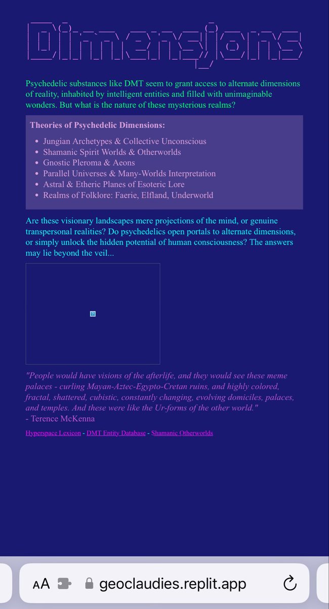 Claude Geocities cooking up some serious esoterica atm